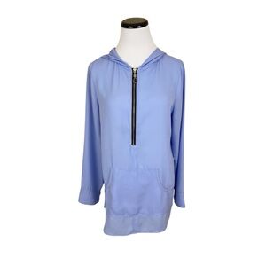 Soft Surroundings Half Zip Hooded Tunic Blouse Top With Front Pocket Blue Small